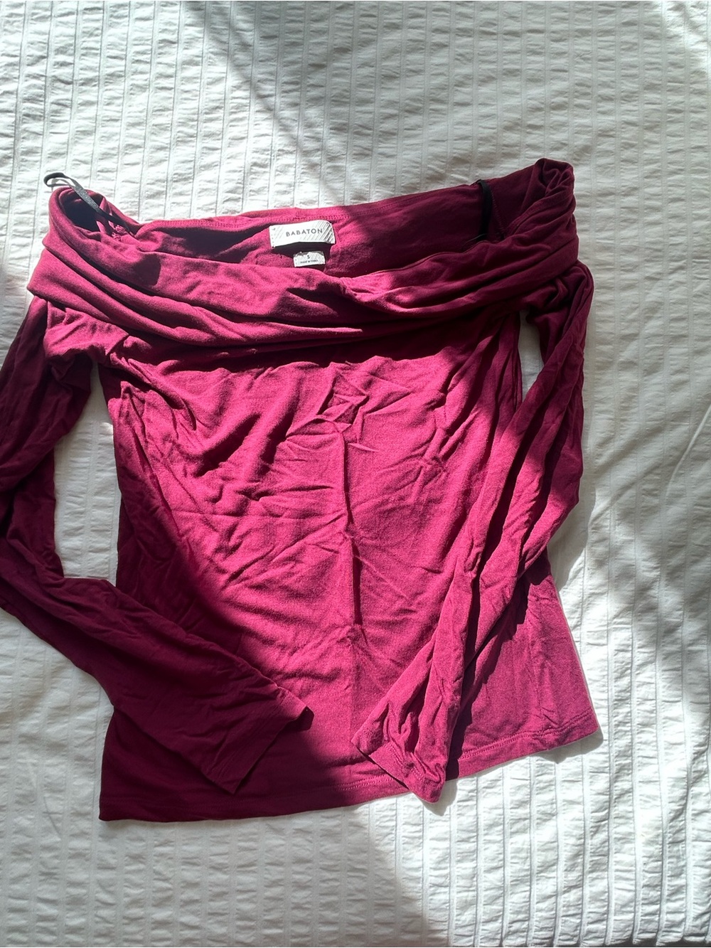 Babaton Off-the-Shoulder Long Sleeve Top in Berry